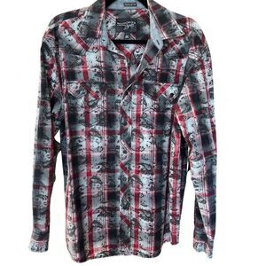 Moonshine Spirit Men's Plaid Button-Up Shirt M Long Sleeve Casual